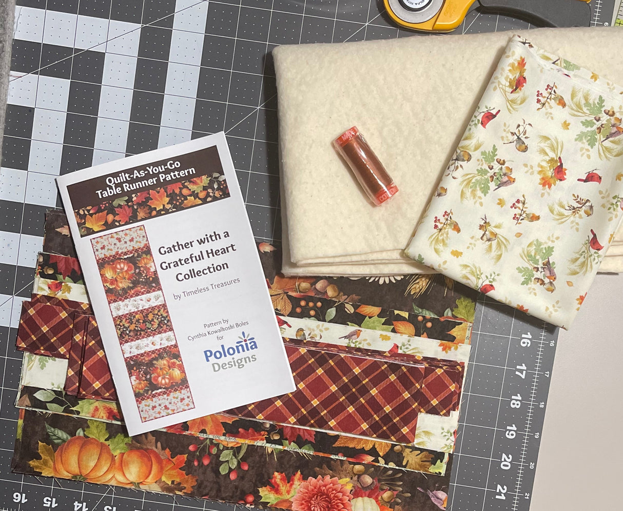 Gather with a Grateful Heart 12"x42" Quilt-As-You-Go Table Runner Kit - Curated by Polonia Designs - Polonia Designs