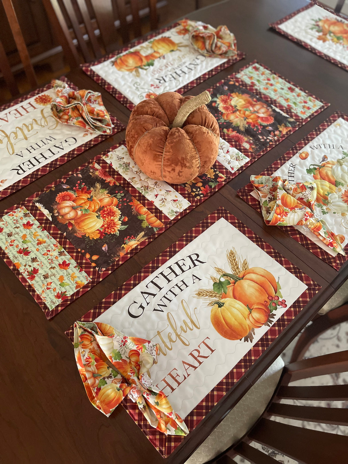 Quilted Self-Binding Placemats Kit | Gather with a Grateful Heart Collection - Set of 6 - Curated by Polonia Designs - Polonia Designs