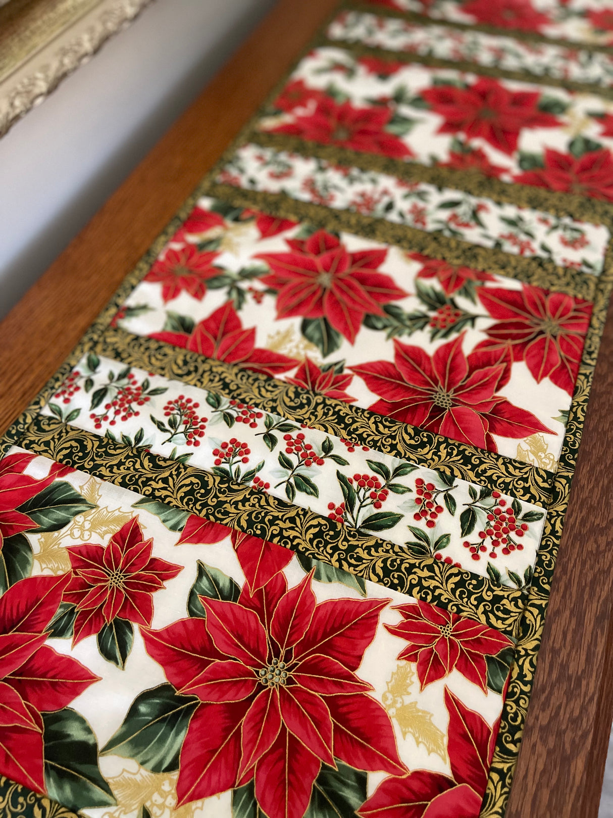 Blooming Holidays-White 12"x43" Quilt-As-You-Go Table Runner Kit - Curated by Polonia Designs - Polonia Designs