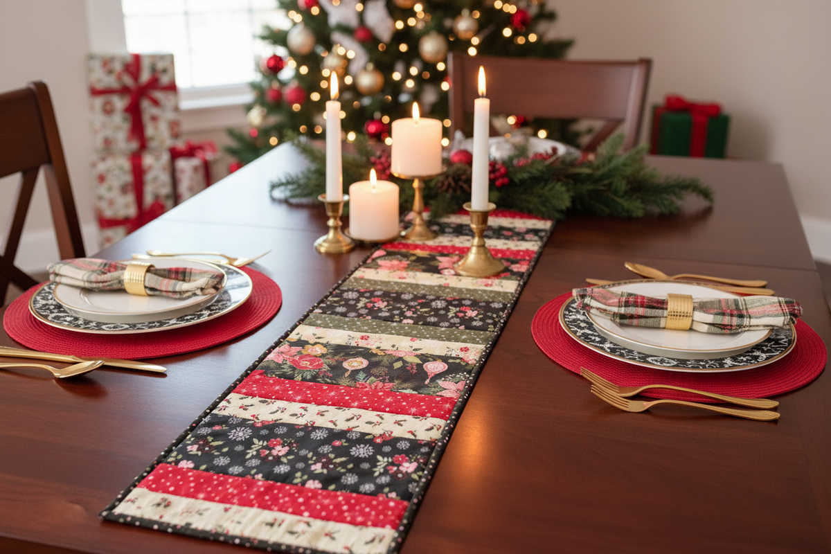 Glisten 12"x42" Quilt-As-You-Go Christmas Table Runner Kit