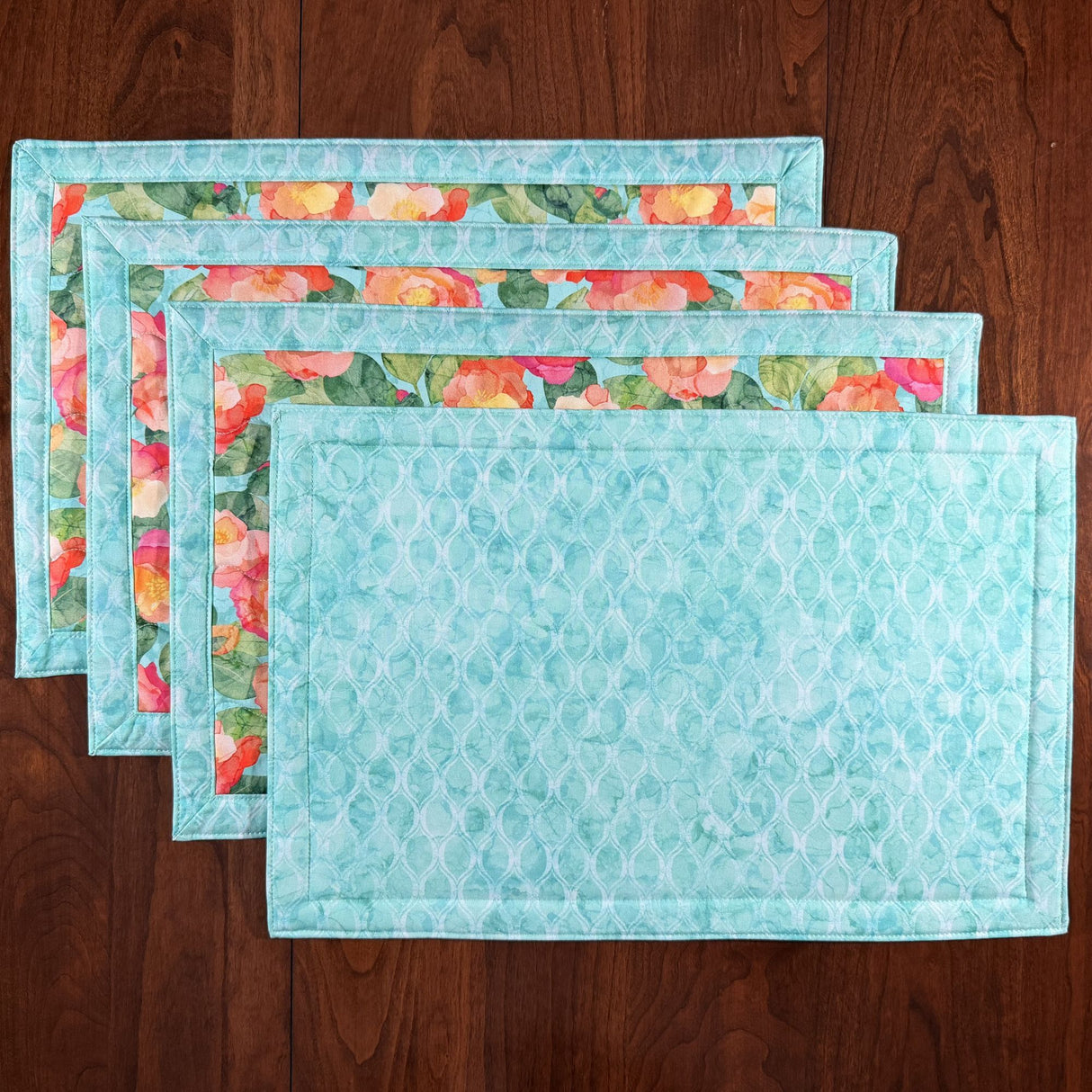 Veranda 12"x18" Self-Binding Quilted Placemats Kit-Teal | Set of 4 - Curated by Polonia Designs - Polonia Designs