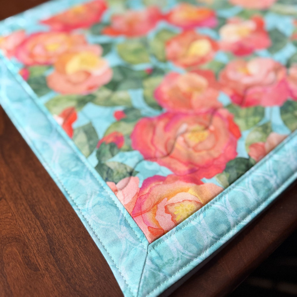 Veranda 12"x18" Self-Binding Quilted Placemats Kit-Teal | Set of 4 - Curated by Polonia Designs - Polonia Designs