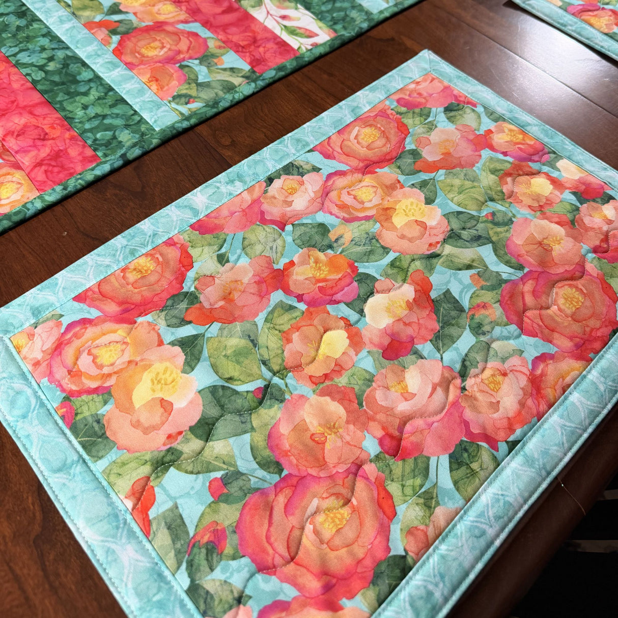 Veranda 12"x18" Self-Binding Quilted Placemats Kit-Teal | Set of 4 - Curated by Polonia Designs - Polonia Designs