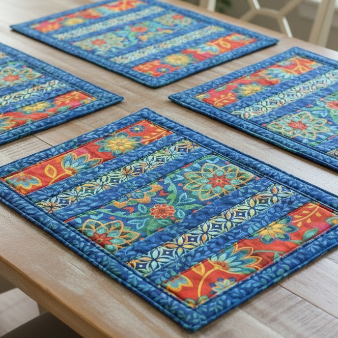 Boho Blooms 12"x18" Flip-Out Quilted Placemats Kit | Set of 4