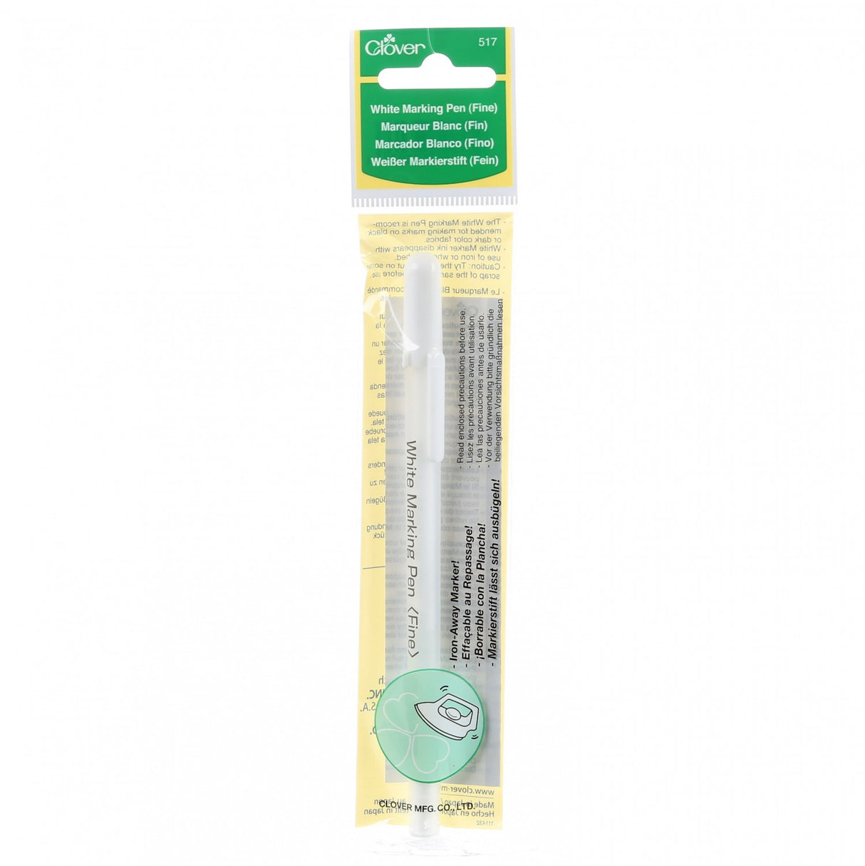 Water Soluble or Iron Off Marking Pen - White - Clover - Polonia Designs