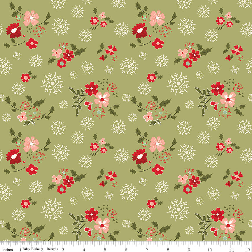 Glisten - Winter Flowers Olive - Riley Blake Designs - Polonia Designs