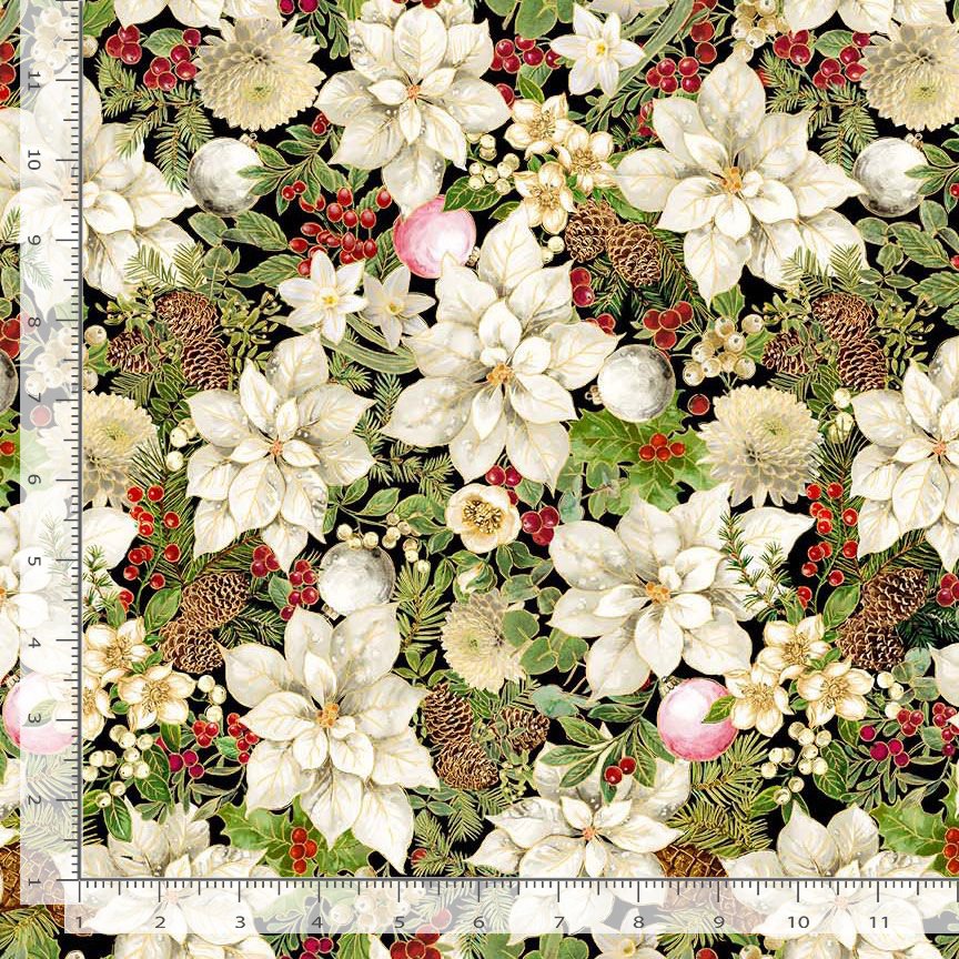 Merry Christmas Metallic - Holiday Floral CM4144 | Timeless Treasures