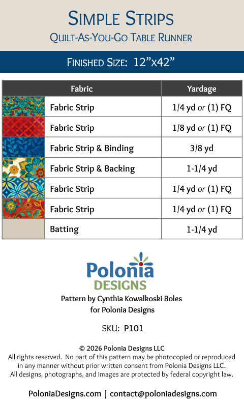 Quilt-As-You-Go 12"x42" Easy Quilted Table Runner Pattern