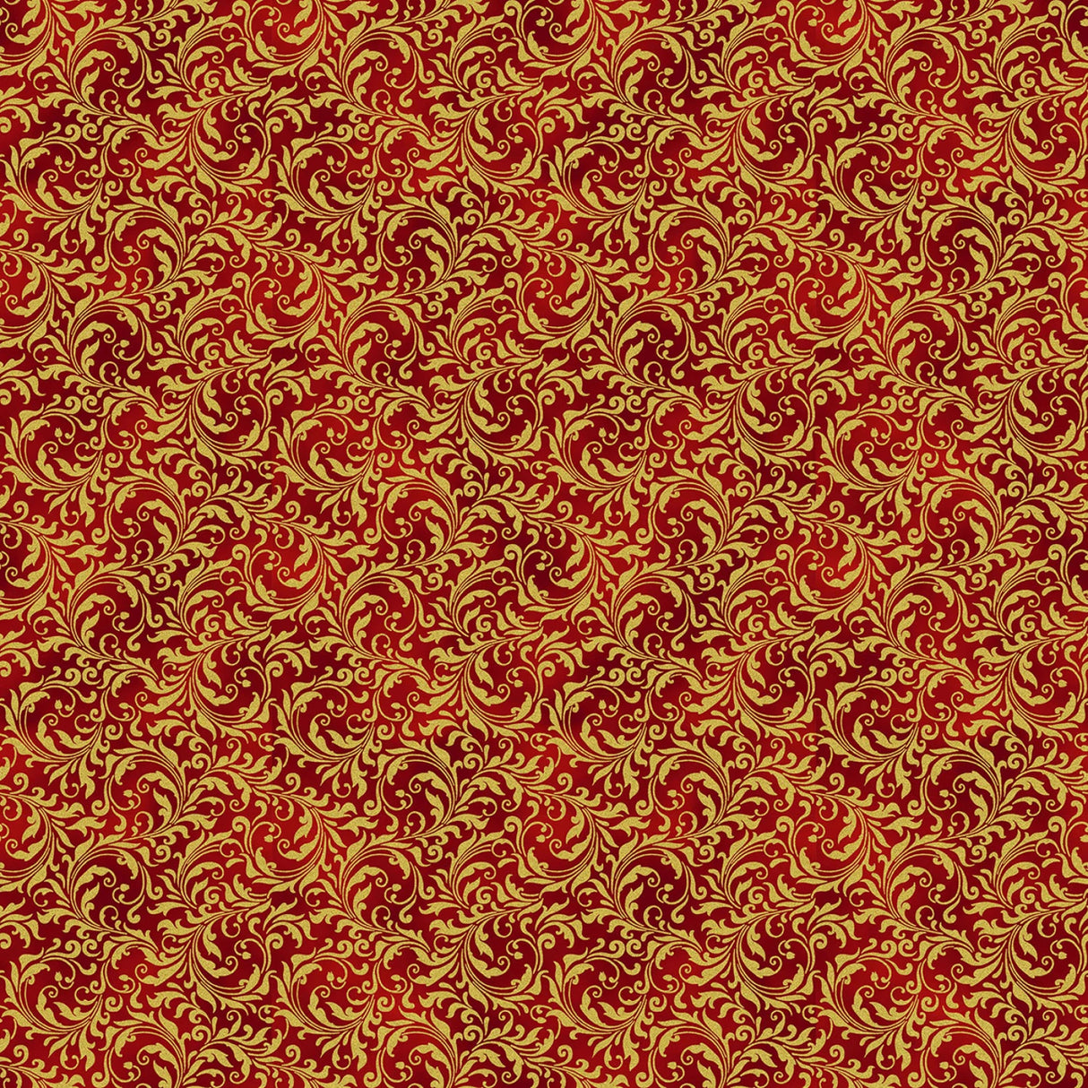 Blooming Holidays - Scarlet Metallic Gold Filigree - Hoffman Fabrics - Polonia Designs