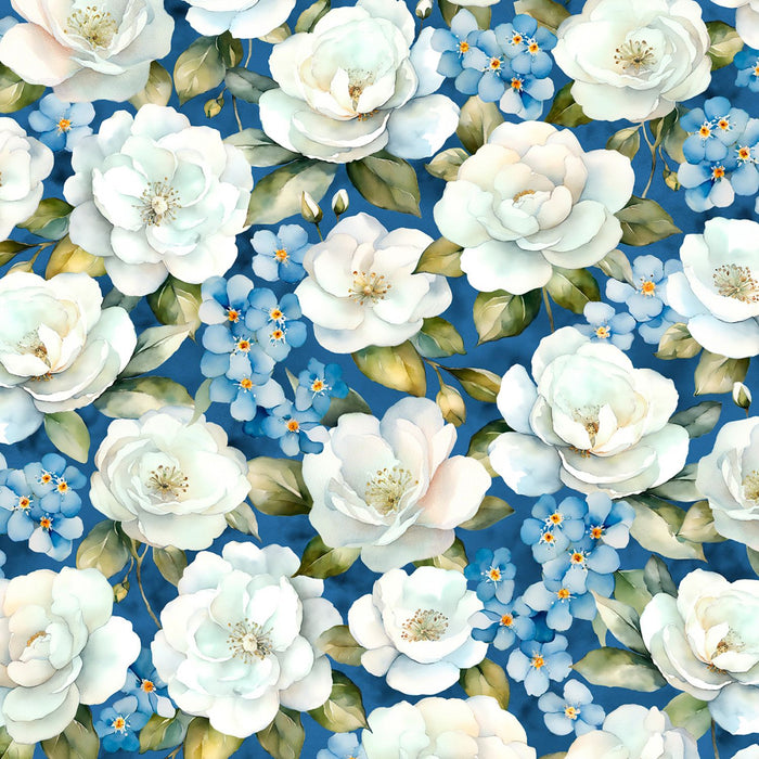 Blue Harmony - Dark Blue Large Floral All Over