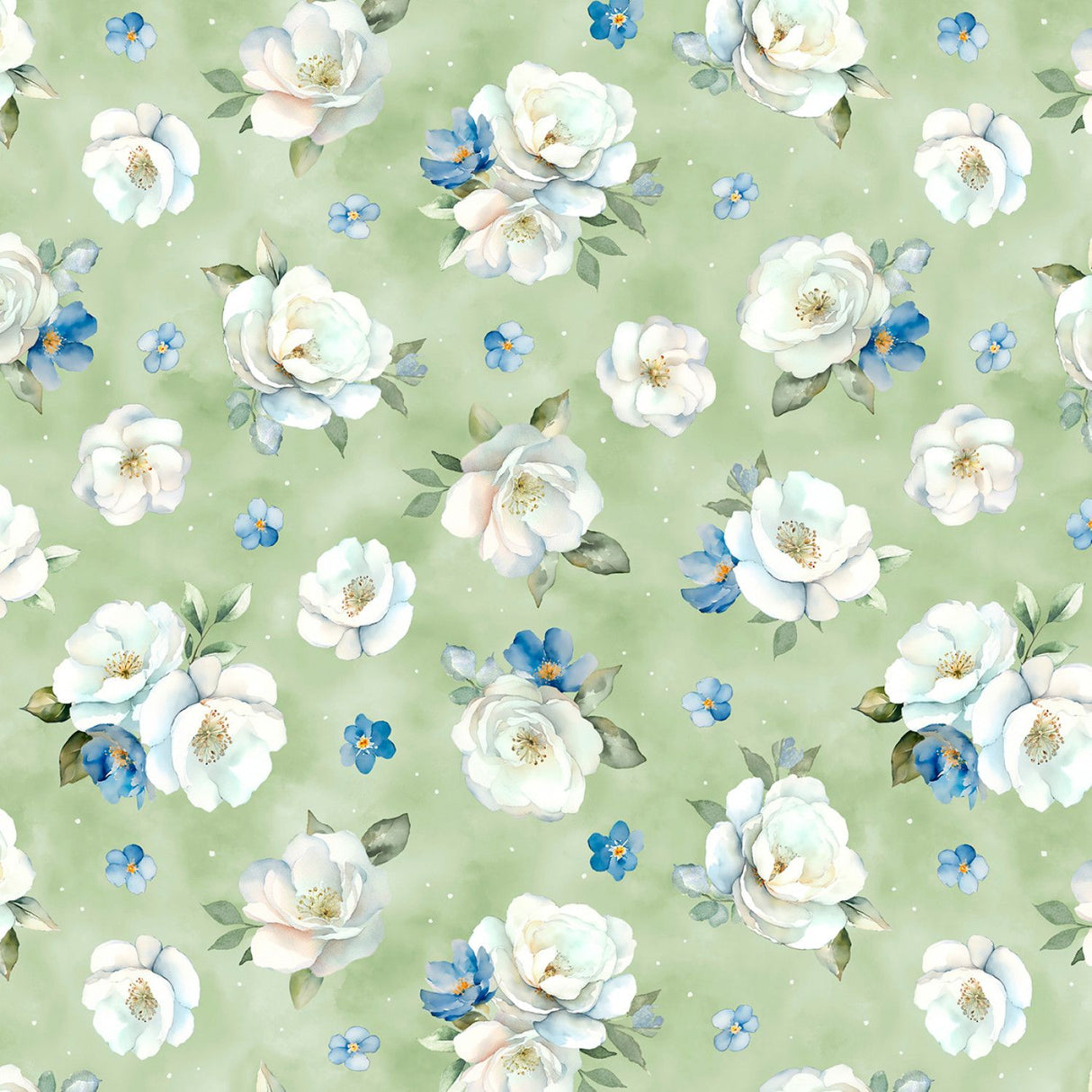 Blue Harmony - Green Floral Toss