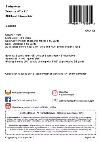 Birthstones pattern - QuiltFOX Design - Polonia Designs