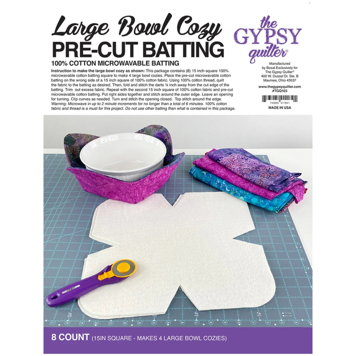 Large Bowl Cozy Pre-Cut Batting 8ct - Gypsy Quilter - Polonia Designs