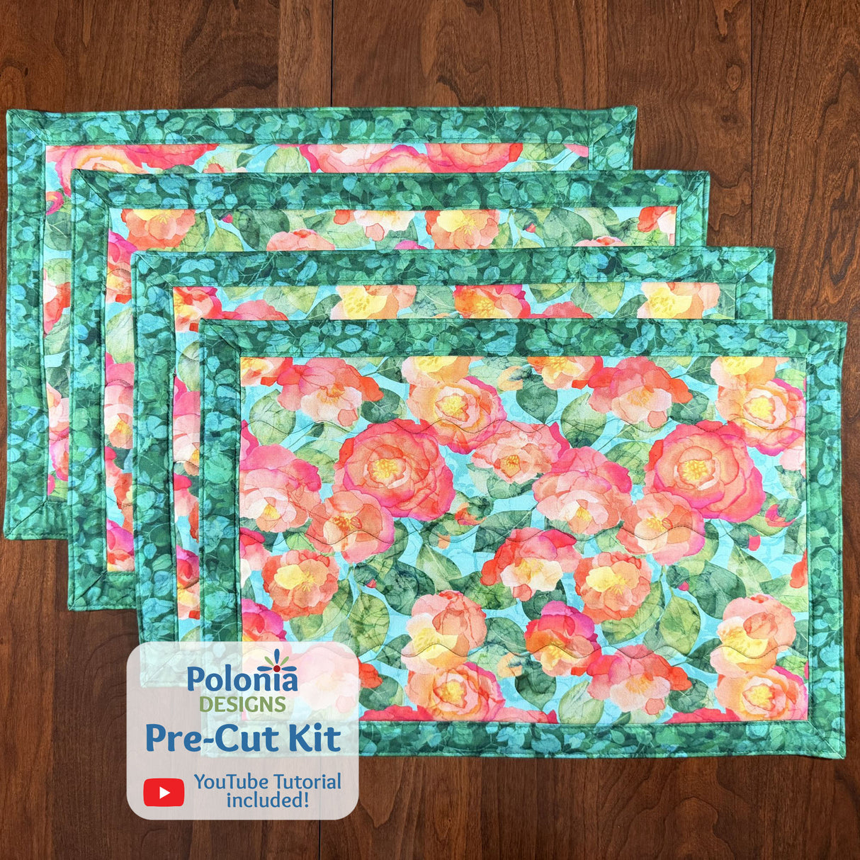 Veranda 12"x18" Self-Binding Quilted Placemats Kit-Green | Set of 4 - Curated by Polonia Designs - Polonia Designs