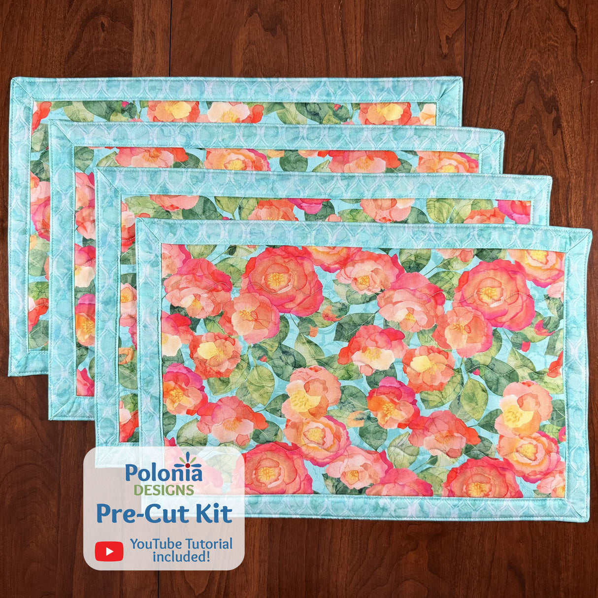 Veranda 12"x18" Self-Binding Quilted Placemats Kit-Teal | Set of 4 - Curated by Polonia Designs - Polonia Designs