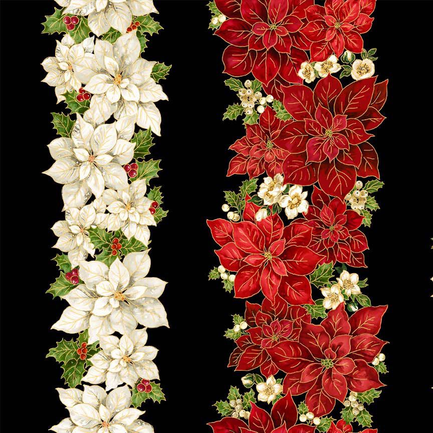 Merry Christmas Metallic - Poinsettia Stripe CM4142 | Timeless Treasures