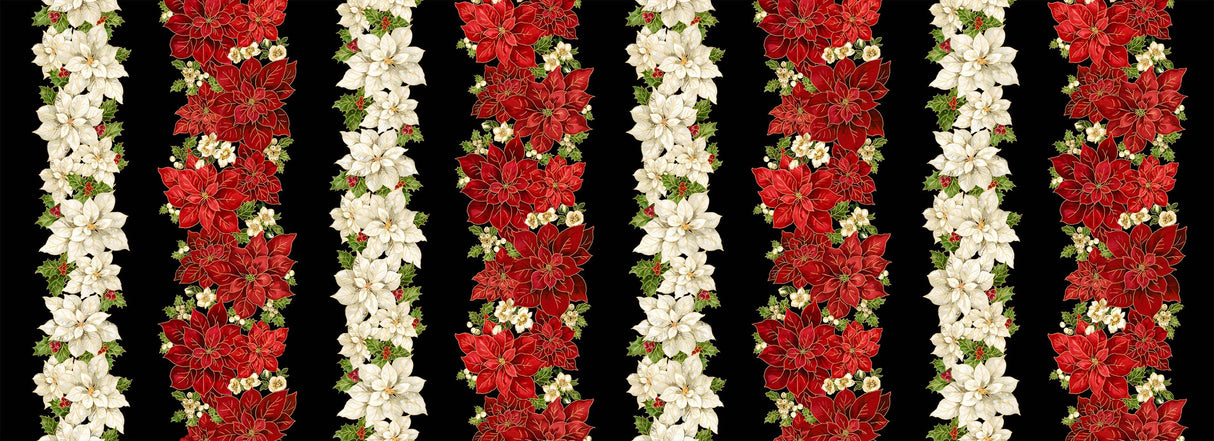 Merry Christmas Metallic - Poinsettia Stripe CM4142 | Timeless Treasures