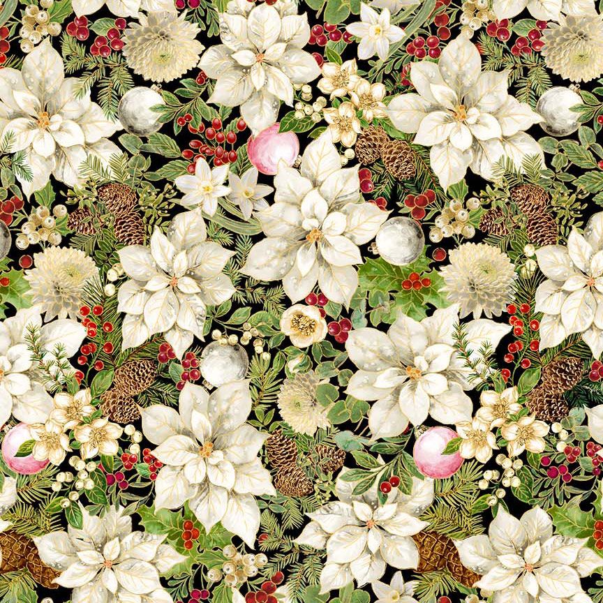 Merry Christmas Metallic - Holiday Floral CM4144 | Timeless Treasures