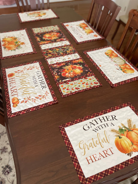 Quilted Self-Binding Placemats Kit | Gather with a Grateful Heart Collection - Set of 6 - Curated by Polonia Designs - Polonia Designs