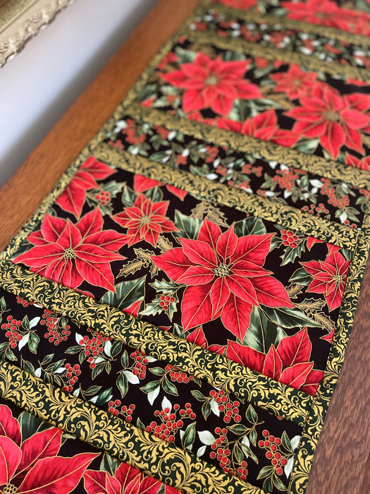 Blooming Holidays-Black 12"x43" Quilt-As-You-Go Table Runner Kit