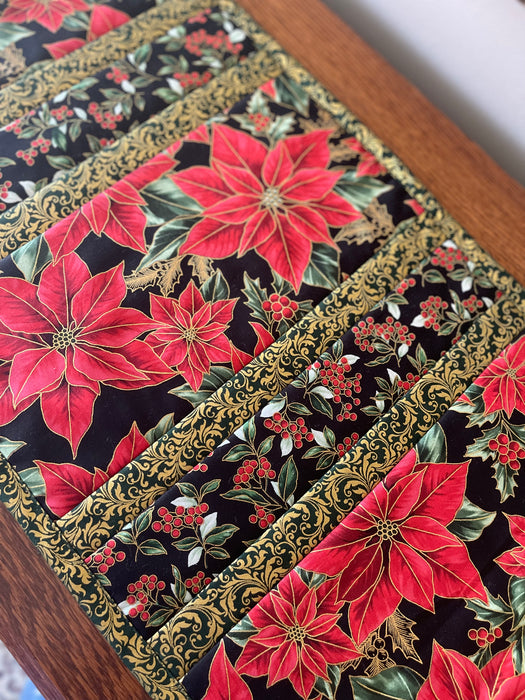 Blooming Holidays-Black 12"x43" Quilt-As-You-Go Table Runner Kit