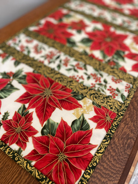 Blooming Holidays-White 12"x43" Quilt-As-You-Go Table Runner Kit - Curated by Polonia Designs - Polonia Designs