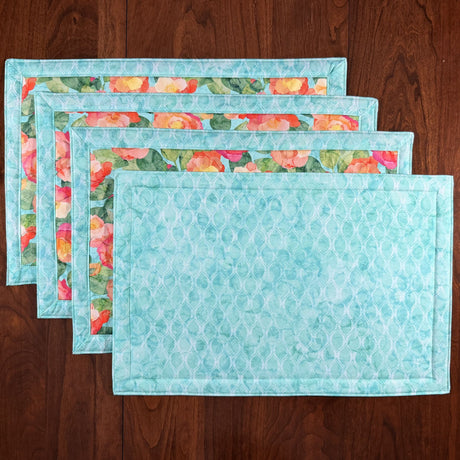 Veranda 12"x18" Self-Binding Quilted Placemats Kit-Teal | Set of 4 - Curated by Polonia Designs - Polonia Designs