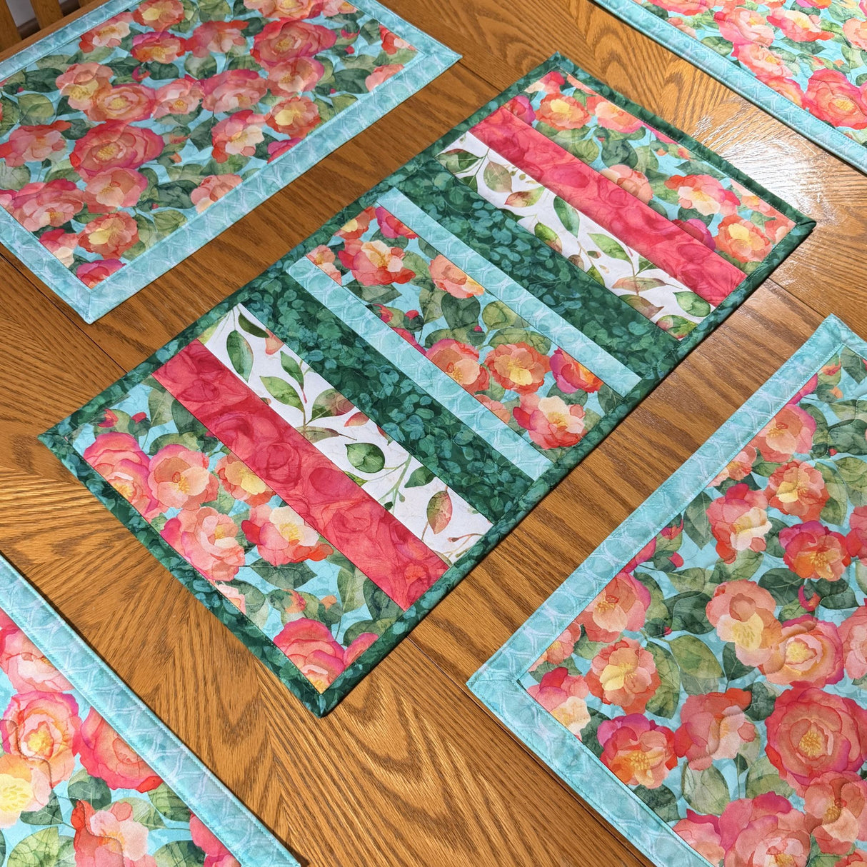 Veranda 12"x18" Self-Binding Quilted Placemats Kit-Teal | Set of 4 - Curated by Polonia Designs - Polonia Designs