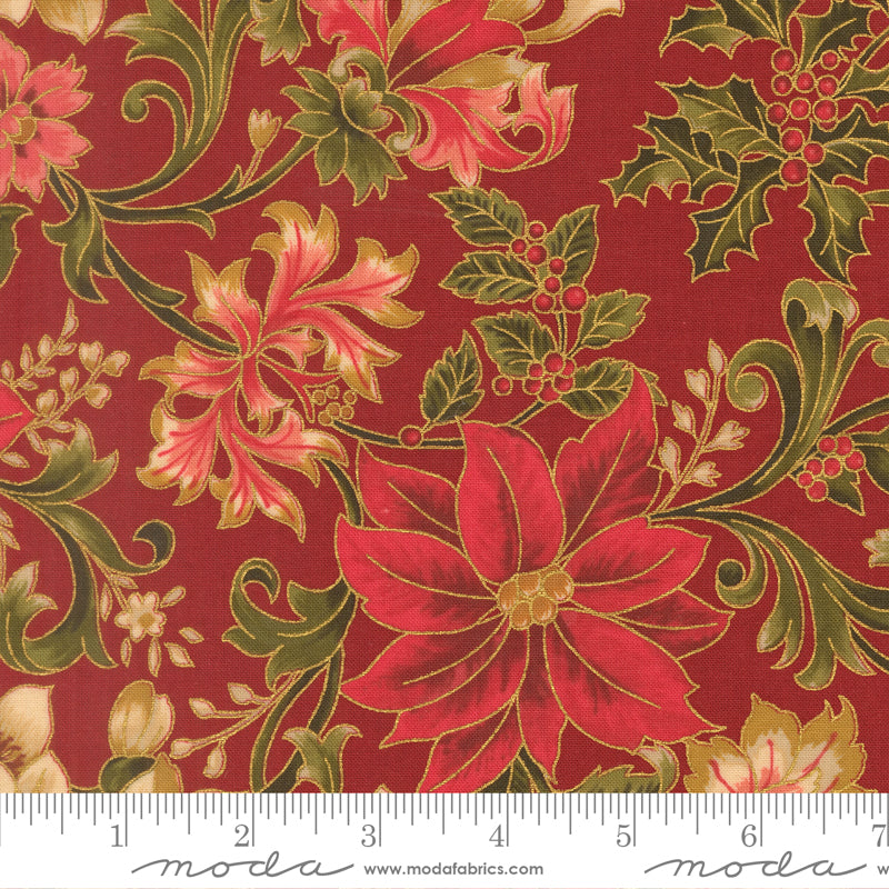 Merry Manor Metallic - Crimson 33860-12 | Moda Fabrics