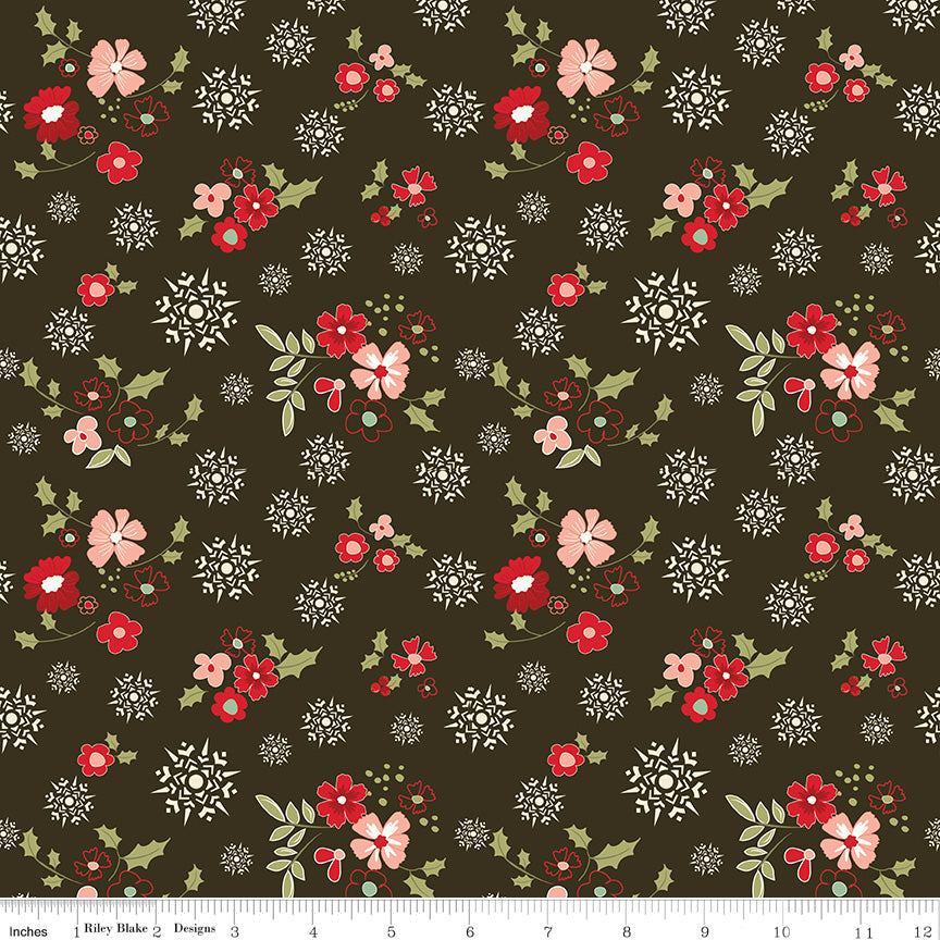 Glisten - Winter Flowers Mocha - Riley Blake Designs - Polonia Designs
