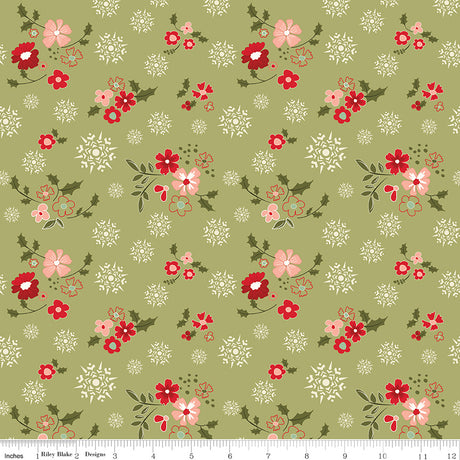 Glisten - Winter Flowers Olive - Riley Blake Designs - Polonia Designs
