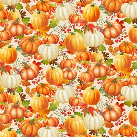 Gather with a Grateful Heart - Pumpkins on Leaves - Timeless Treasures - Polonia Designs