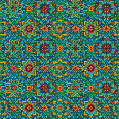 Boho Blooms - Medallion Blue - Northcott - Polonia Designs