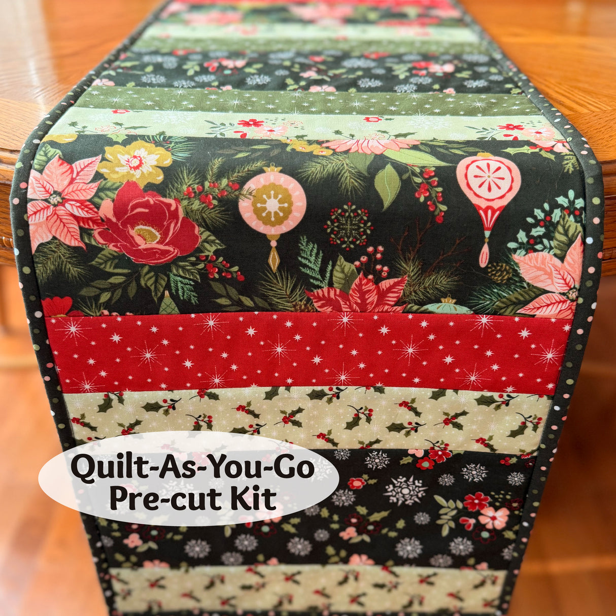 Glisten 12"x42" Quilt-As-You-Go Christmas Table Runner Kit - Curated by Polonia Designs - Polonia Designs
