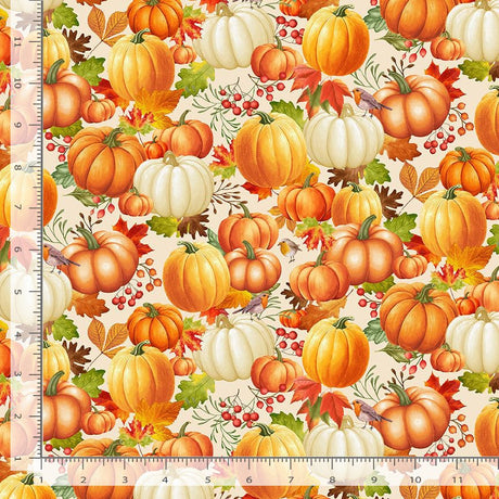 Gather with a Grateful Heart - Pumpkins on Leaves - Timeless Treasures - Polonia Designs