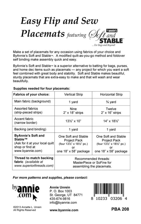 Easy Flip Sew Placemat pattern - ByAnnie - Polonia Designs