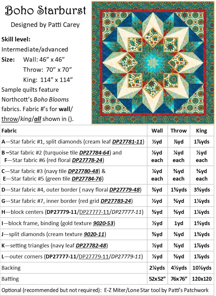 Boho Blooms - Starburst Quilt pattern - Patti's Patchwork - Polonia Designs