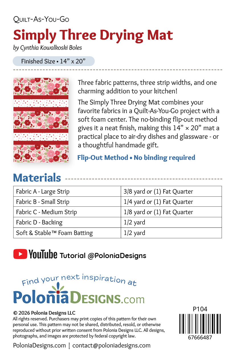 Simply Three Drying Mat Pattern | PDF Download