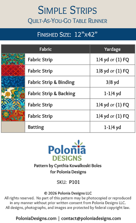 Quilt-As-You-Go 12"x42" Easy Quilted Table Runner Pattern