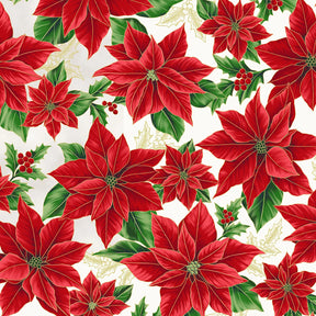 Blooming Holidays - Natural Metallic Gold Large Floral - Hoffman Fabrics - Polonia Designs