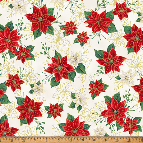 Blooming Holidays - Natural Metallic Gold Small Floral - Hoffman Fabrics - Polonia Designs