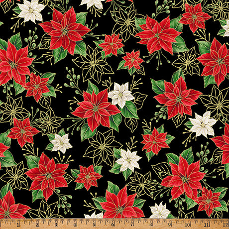 Blooming Holidays - Black Metallic Gold Small Floral - Hoffman Fabrics - Polonia Designs