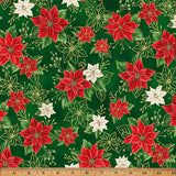 Blooming Holidays - Hunter Metallic Gold Small Floral - Hoffman Fabrics - Polonia Designs