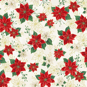 Blooming Holidays - Natural Metallic Gold Small Floral - Hoffman Fabrics - Polonia Designs
