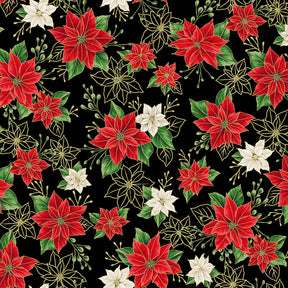 Blooming Holidays - Black Metallic Gold Small Floral - Hoffman Fabrics - Polonia Designs
