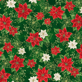 Blooming Holidays - Hunter Metallic Gold Small Floral - Hoffman Fabrics - Polonia Designs