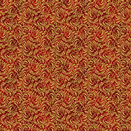 Blooming Holidays - Scarlet Metallic Gold Filigree - Hoffman Fabrics - Polonia Designs