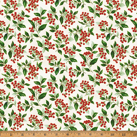 Blooming Holidays - Natural Metallic Gold Berries - Hoffman Fabrics - Polonia Designs