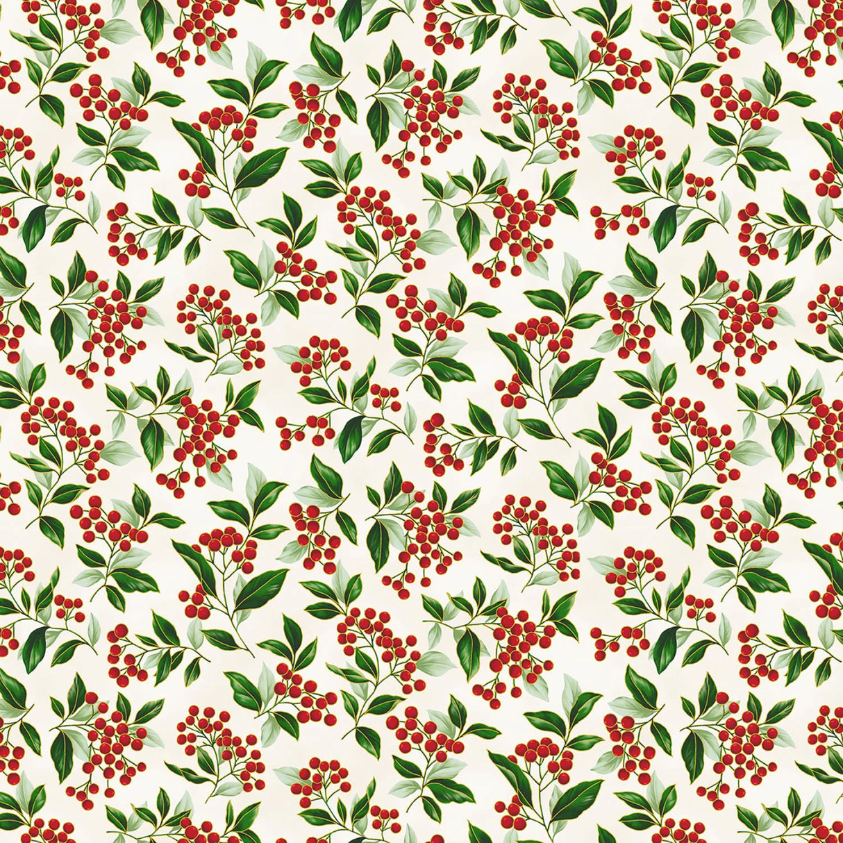 Blooming Holidays - Natural Metallic Gold Berries - Hoffman Fabrics - Polonia Designs