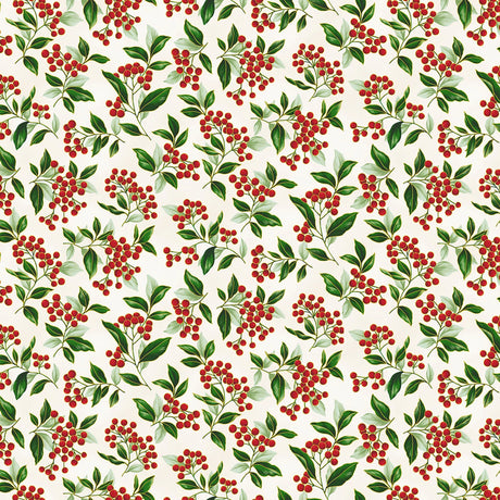 Blooming Holidays - Natural Metallic Gold Berries - Hoffman Fabrics - Polonia Designs